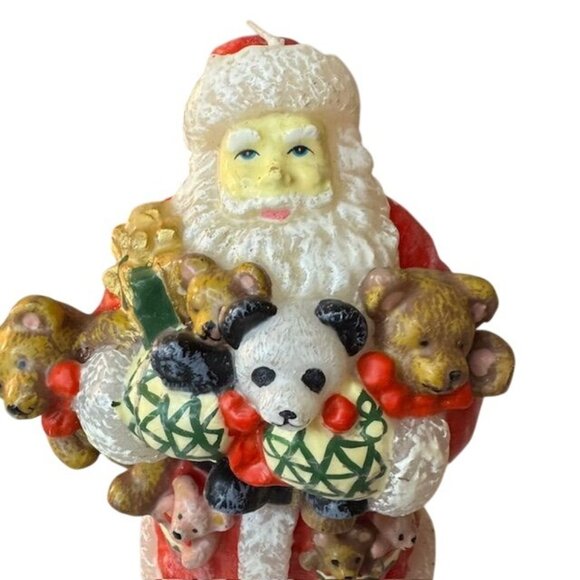 Vintage Santa Claus Candle With Teddy Bears & Panda Figurine - Picture 2 of 4